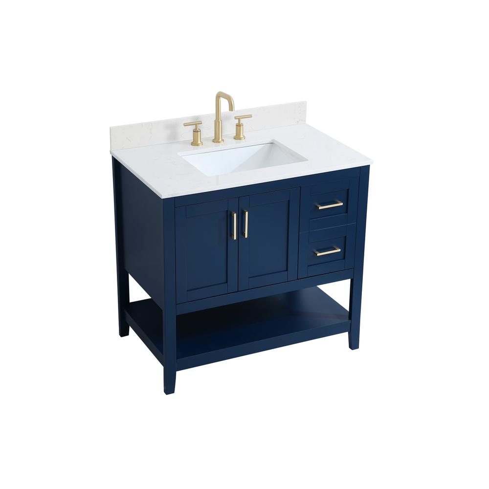 36 inch Single Bathroom Vanity in Blue with Backsplash. Picture 8