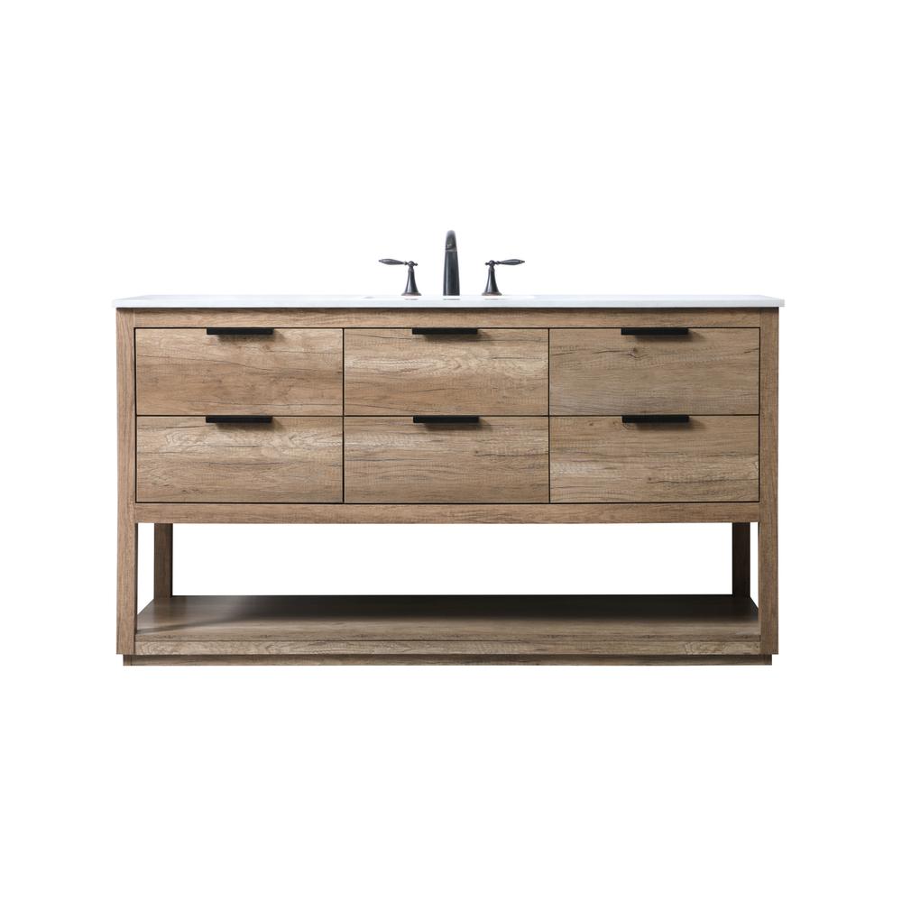 60 Inch SIngle Bathroom Vanity In Natural Oak. Picture 1