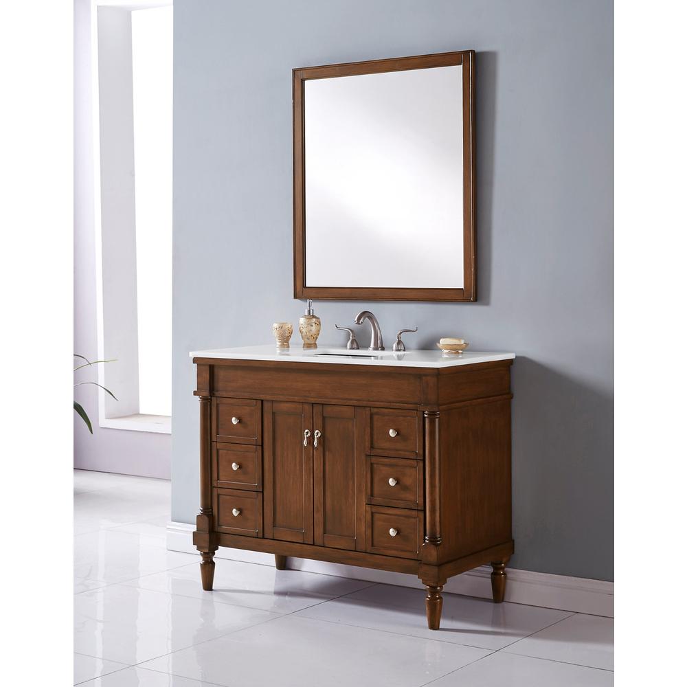 42 inch Single Bathroom vanity in Walnut with ivory white engineered marble. Picture 10
