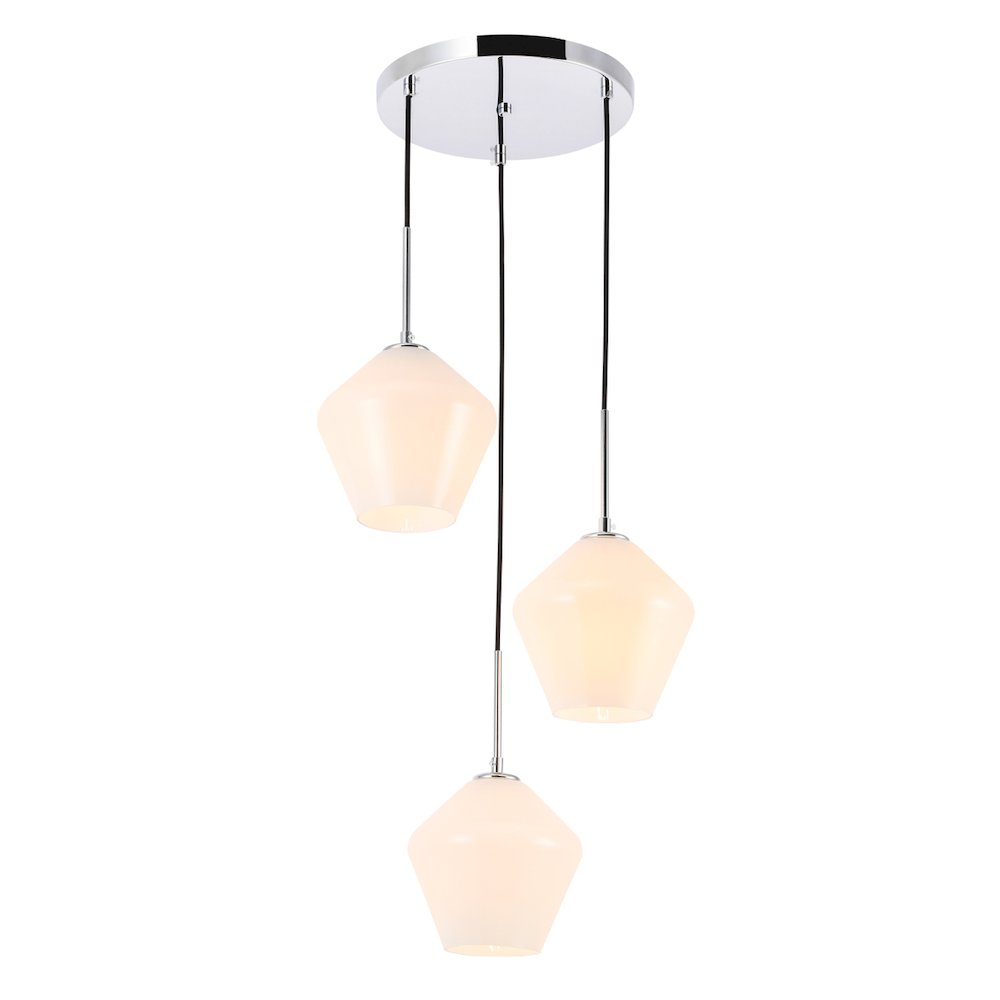 Gene 3 Light Chrome And Frosted White Glass Pendant. Picture 8