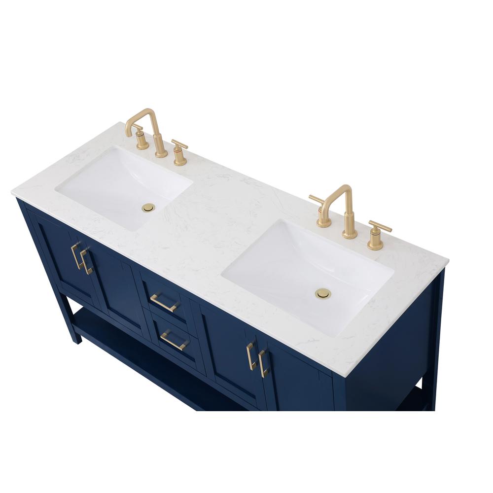 60 inch Double Bathroom Vanity in Blue. Picture 10