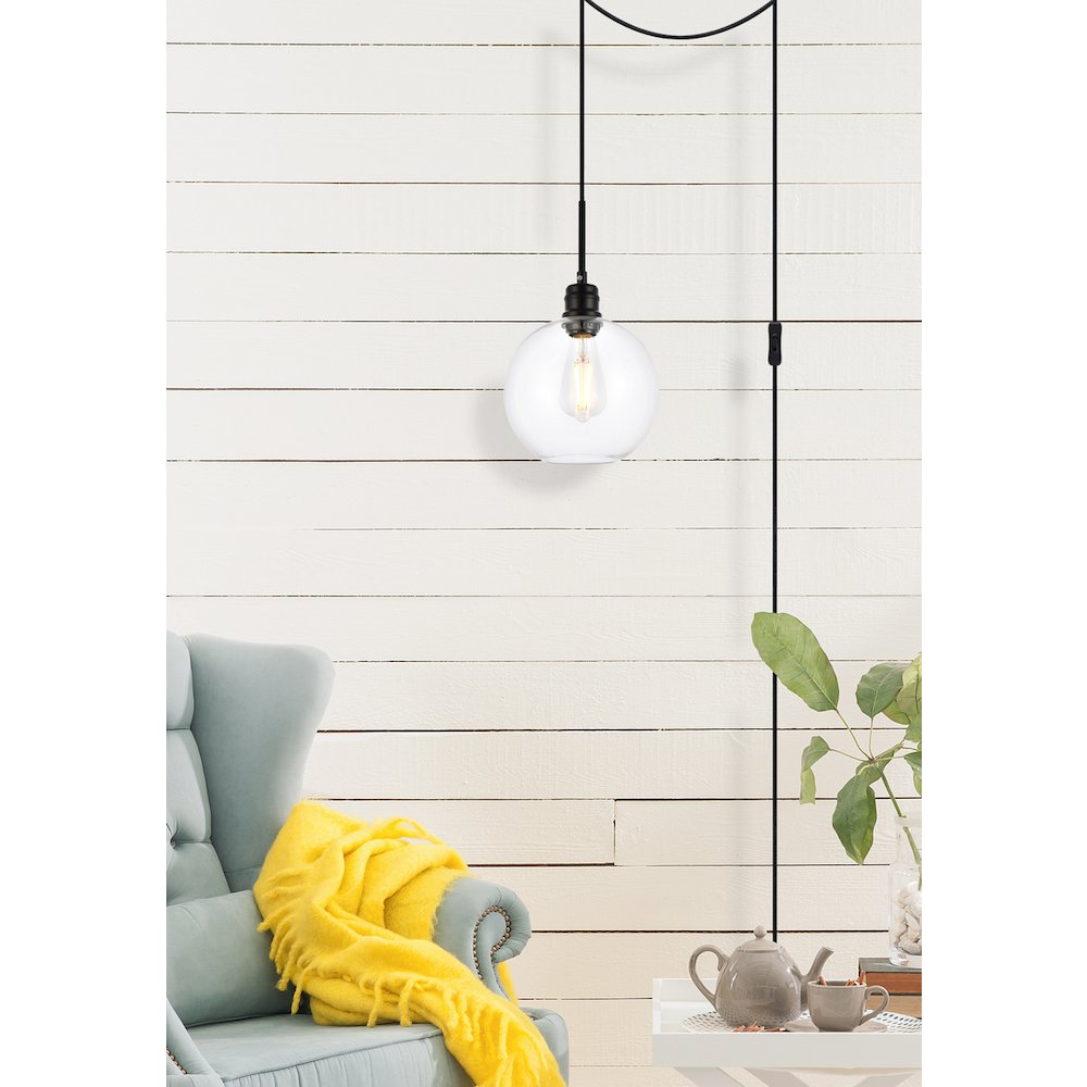Emett 1 Light Black And Clear Glass Plug In Pendant. Picture 6