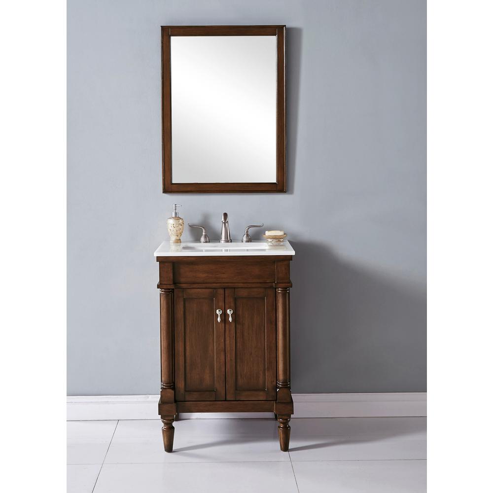 24 inch Single Bathroom vanity in Walnut with ivory white engineered marble. Picture 9
