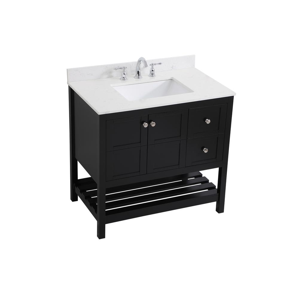 36 inch Single Bathroom Vanity in Black with Backsplash. Picture 8