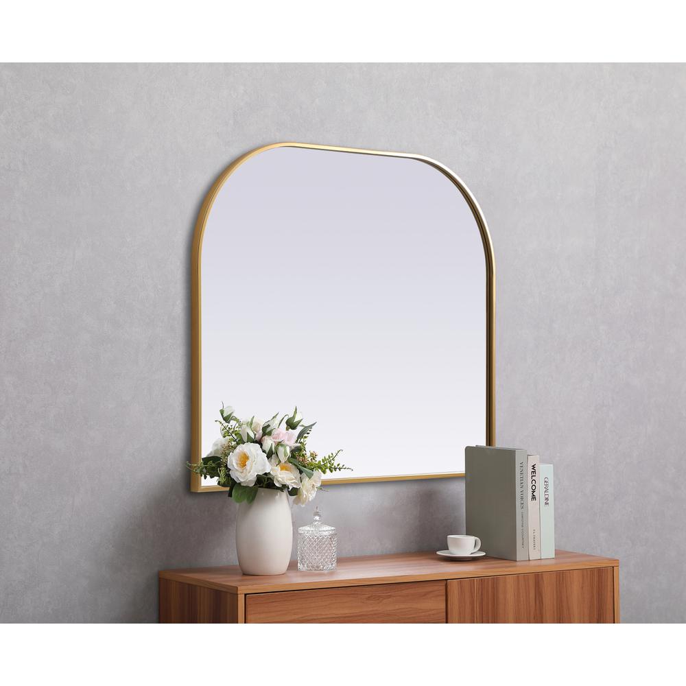 Metal Frame Arch Mirror 36x30 Inch in Brass. Picture 4