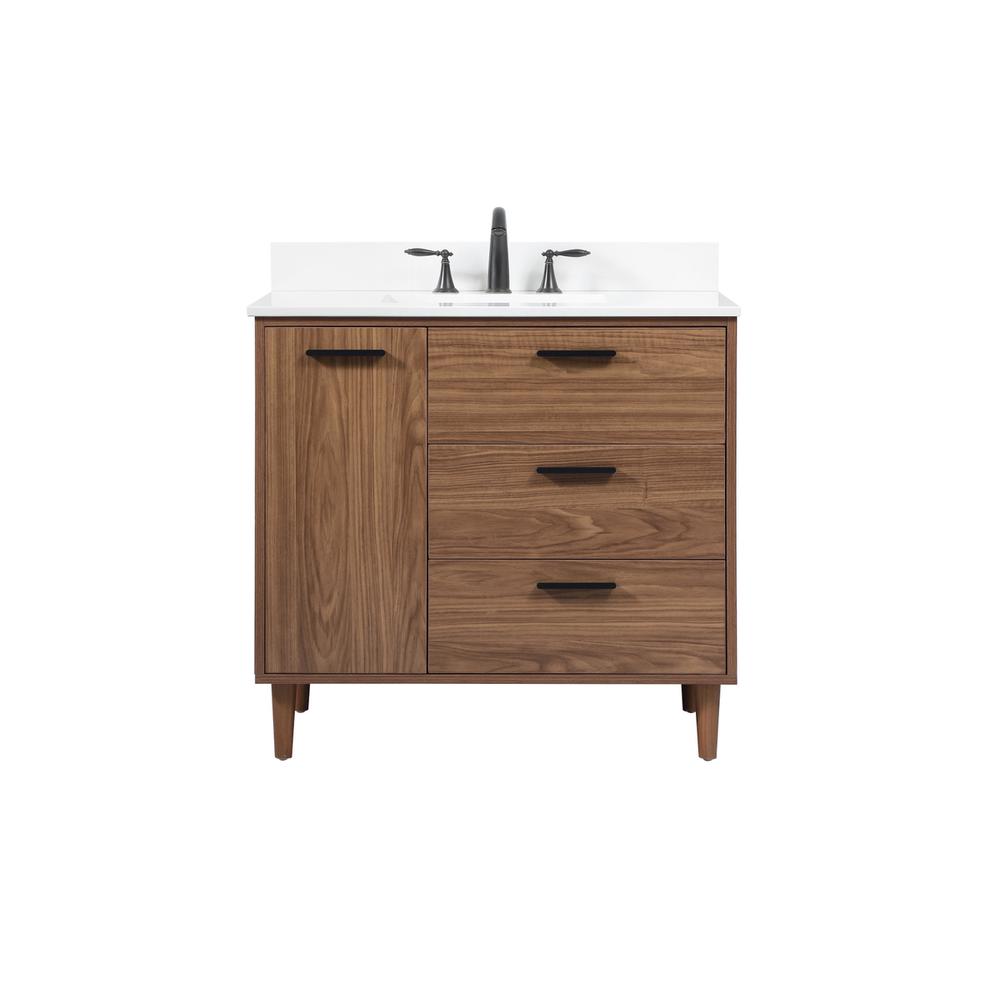 36 inch Single bathroom vanity in walnut brown with backsplash. Picture 1