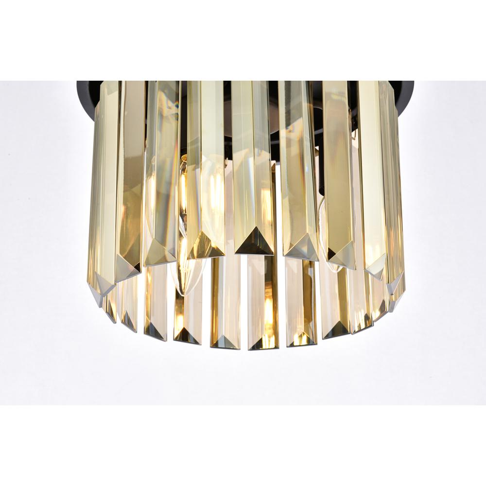 Sydney 3 light Matte Black Flush Mount Golden Teak (Smoky) Royal Cut Crystal. Picture 3