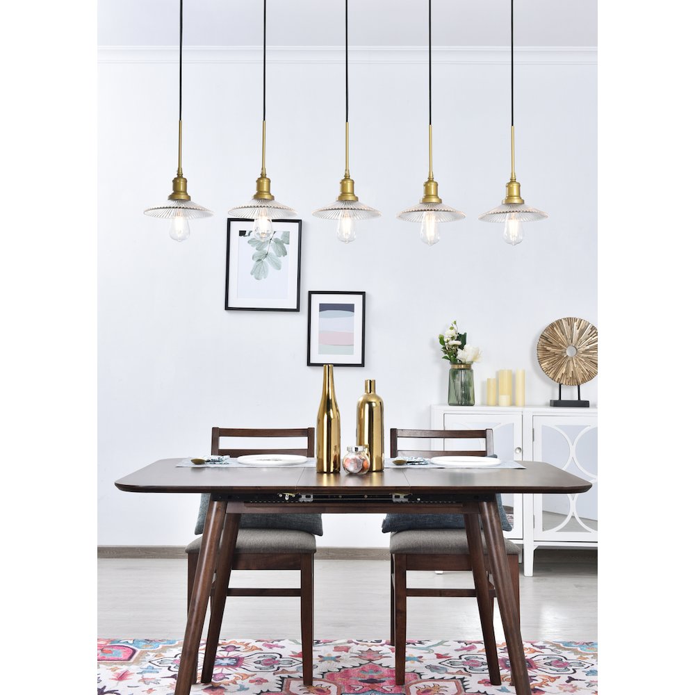 Waltz 5 Light Brass Pendant. Picture 2