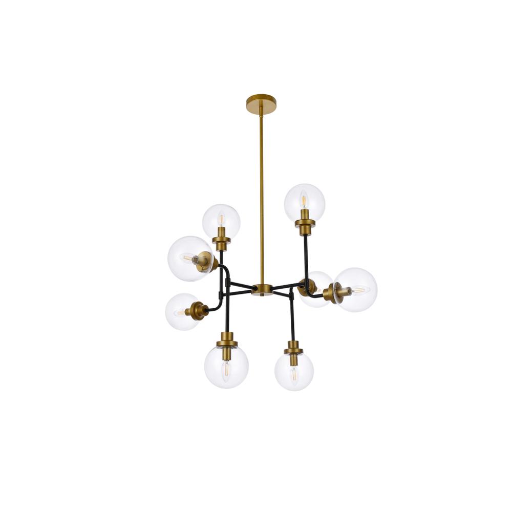 Hanson 8 lights pendant in black with brass with clear shade. Picture 6