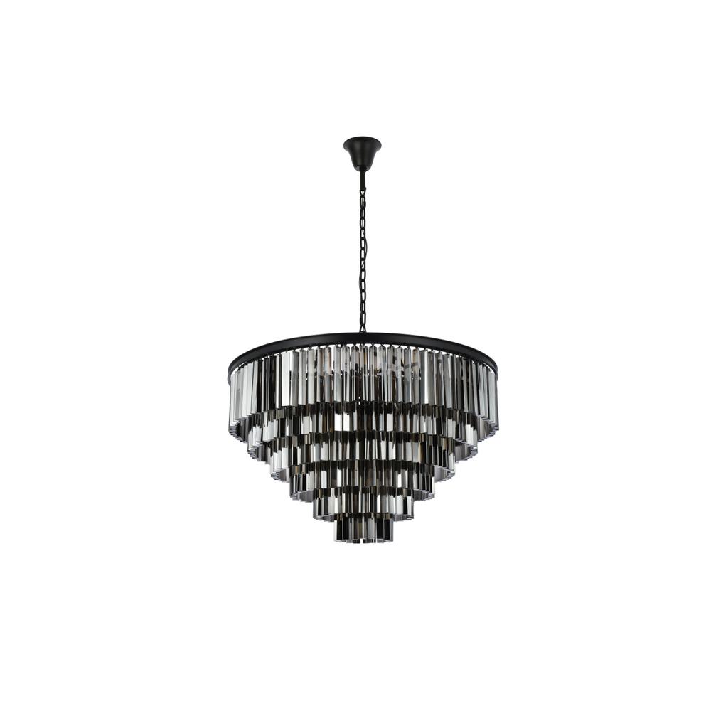 Sydney 33 light Matte Black Chandelier Silver Shade (Grey) Royal Cut Crystal. Picture 6