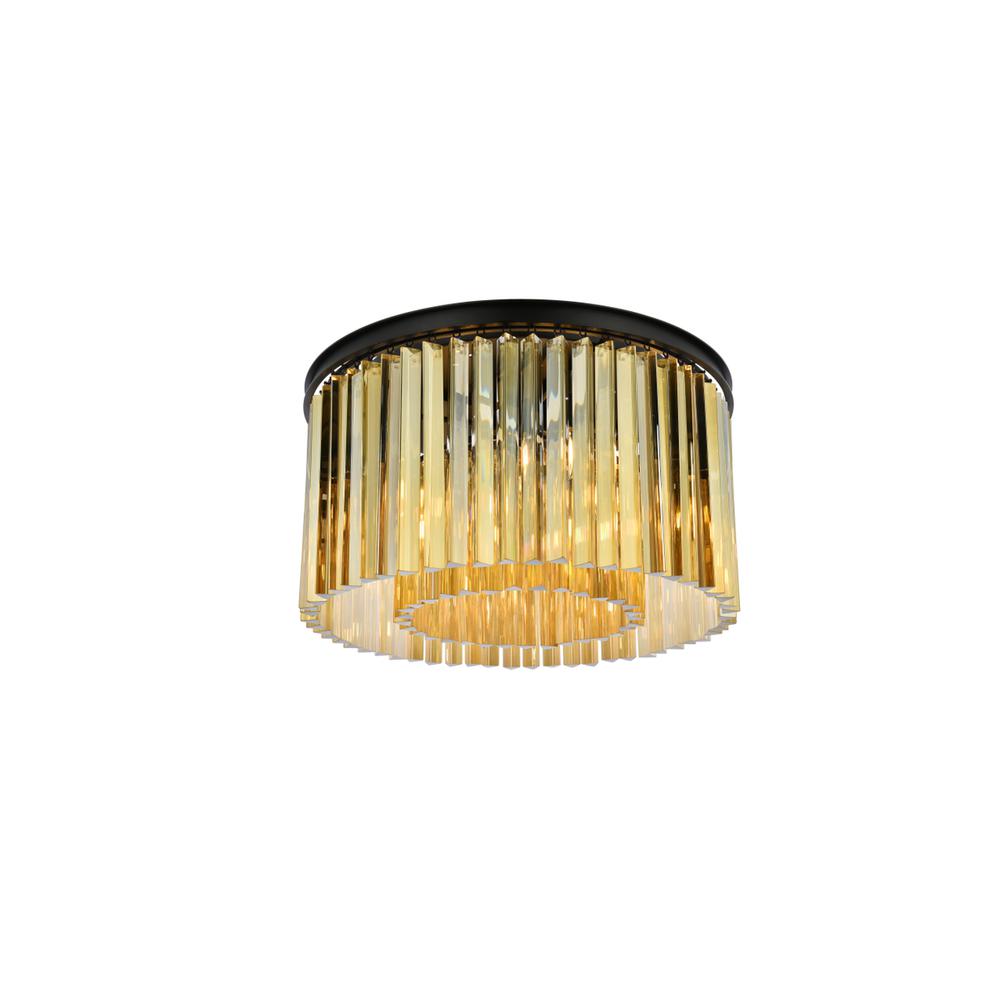 Sydney 8 light Matte Black Flush Mount Golden Teak (Smoky) Royal Cut Crystal. Picture 2