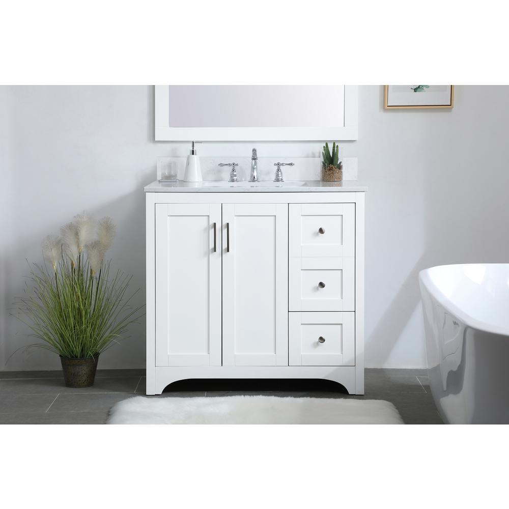 36 inch Single Bathroom Vanity in White with Backsplash. Picture 14