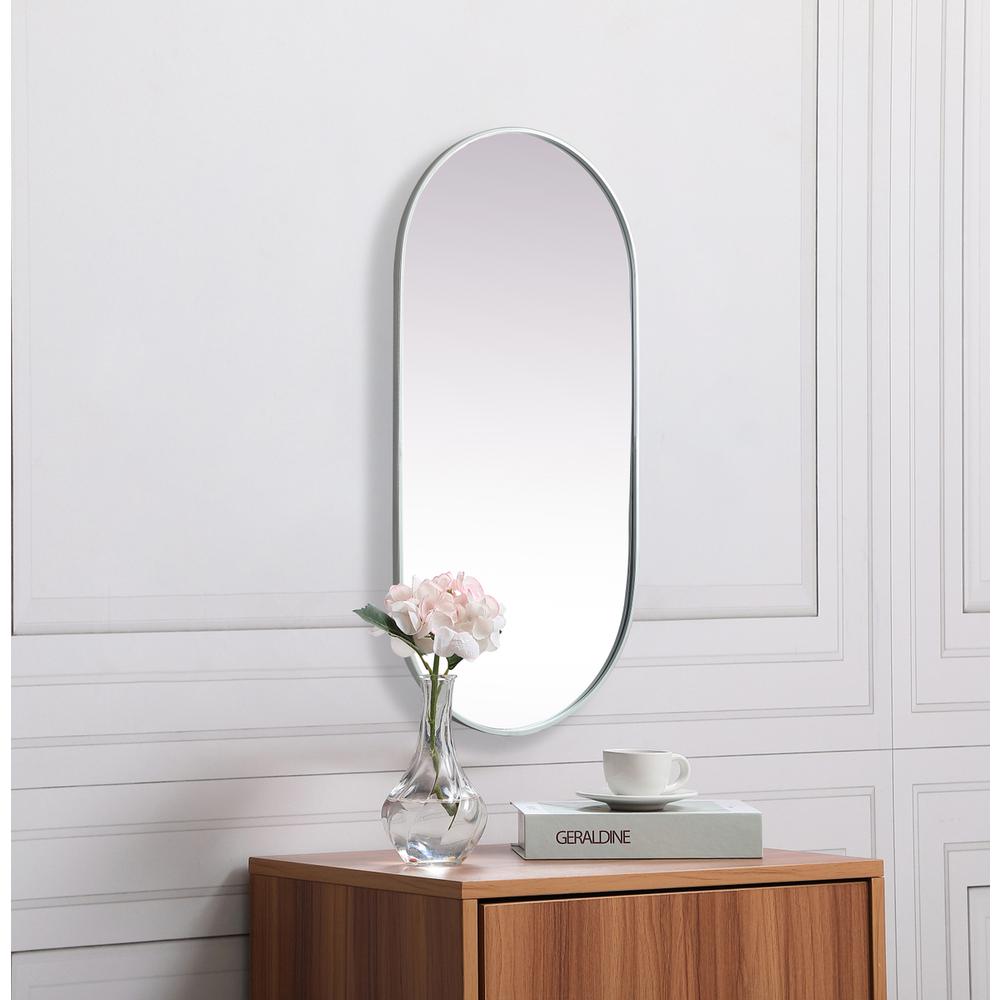 Metal Frame Oval Mirror 24x48 Inch in Silver. Picture 2