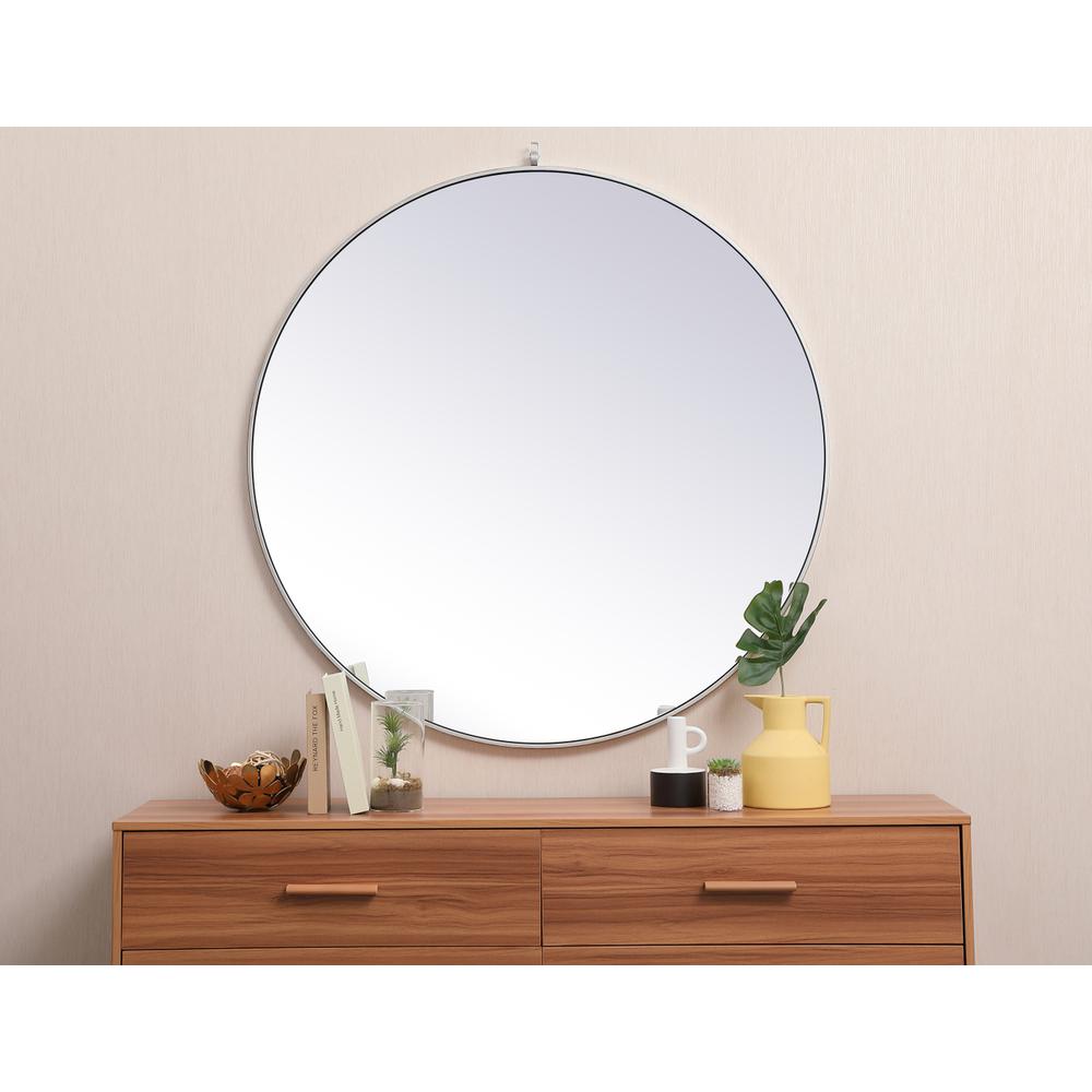Metal frame round mirror with decorative hook 45 inch in silver. Picture 6