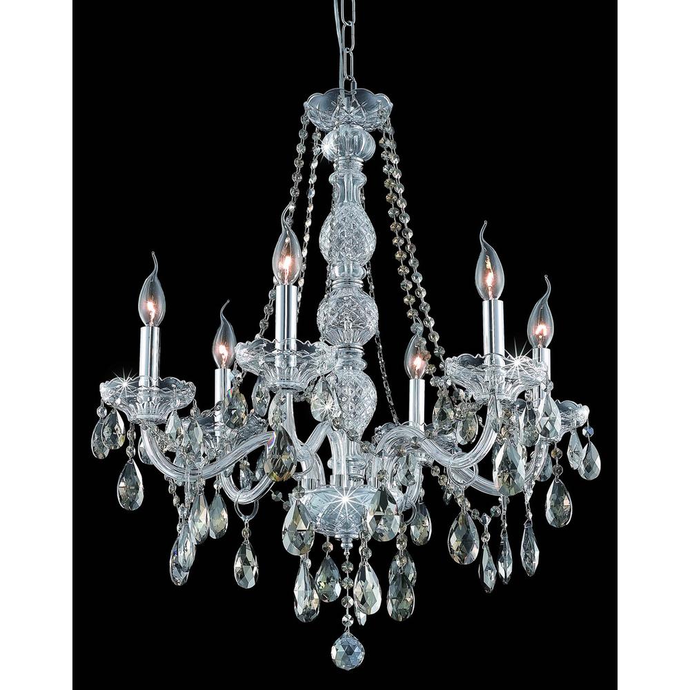 Verona 6 light Chrome Chandelier Golden Teak (Smoky) Royal Cut Crystal. Picture 1
