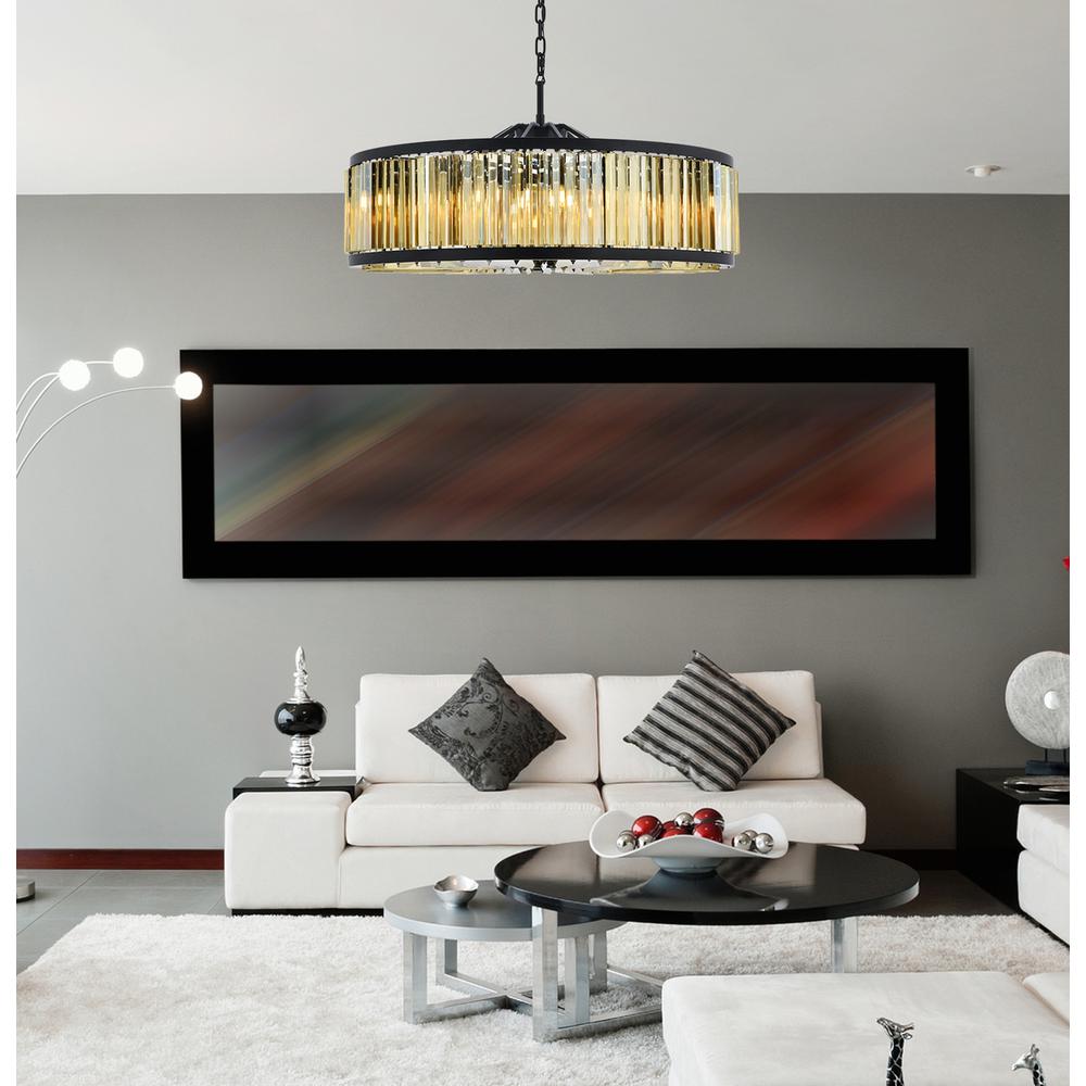 Chelsea 10 light Matte Black Chandelier Golden Teak (Smoky) Royal Cut Crystal. Picture 8
