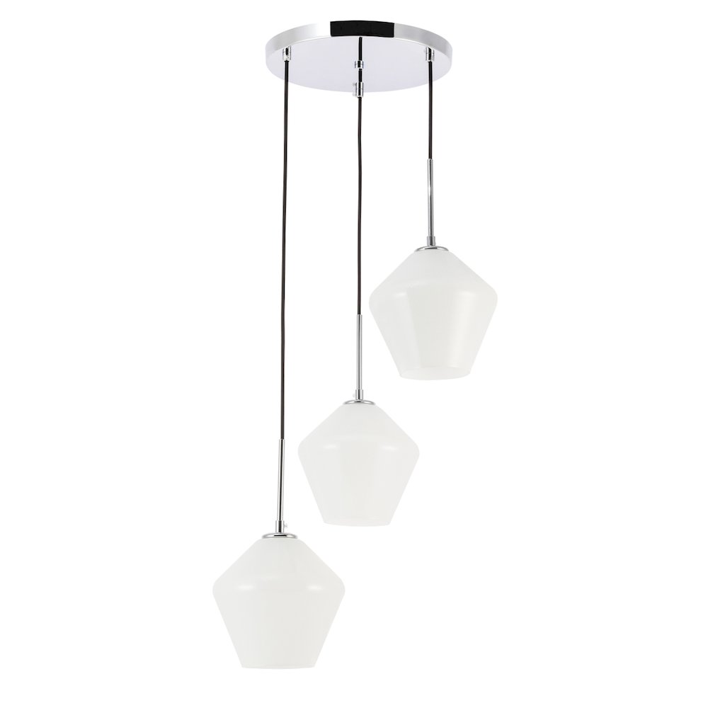 Gene 3 Light Chrome And Frosted White Glass Pendant. Picture 5