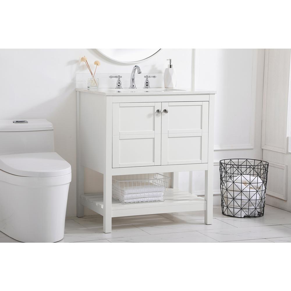 30 inch Single Bathroom Vanity in White with Backsplash. Picture 2