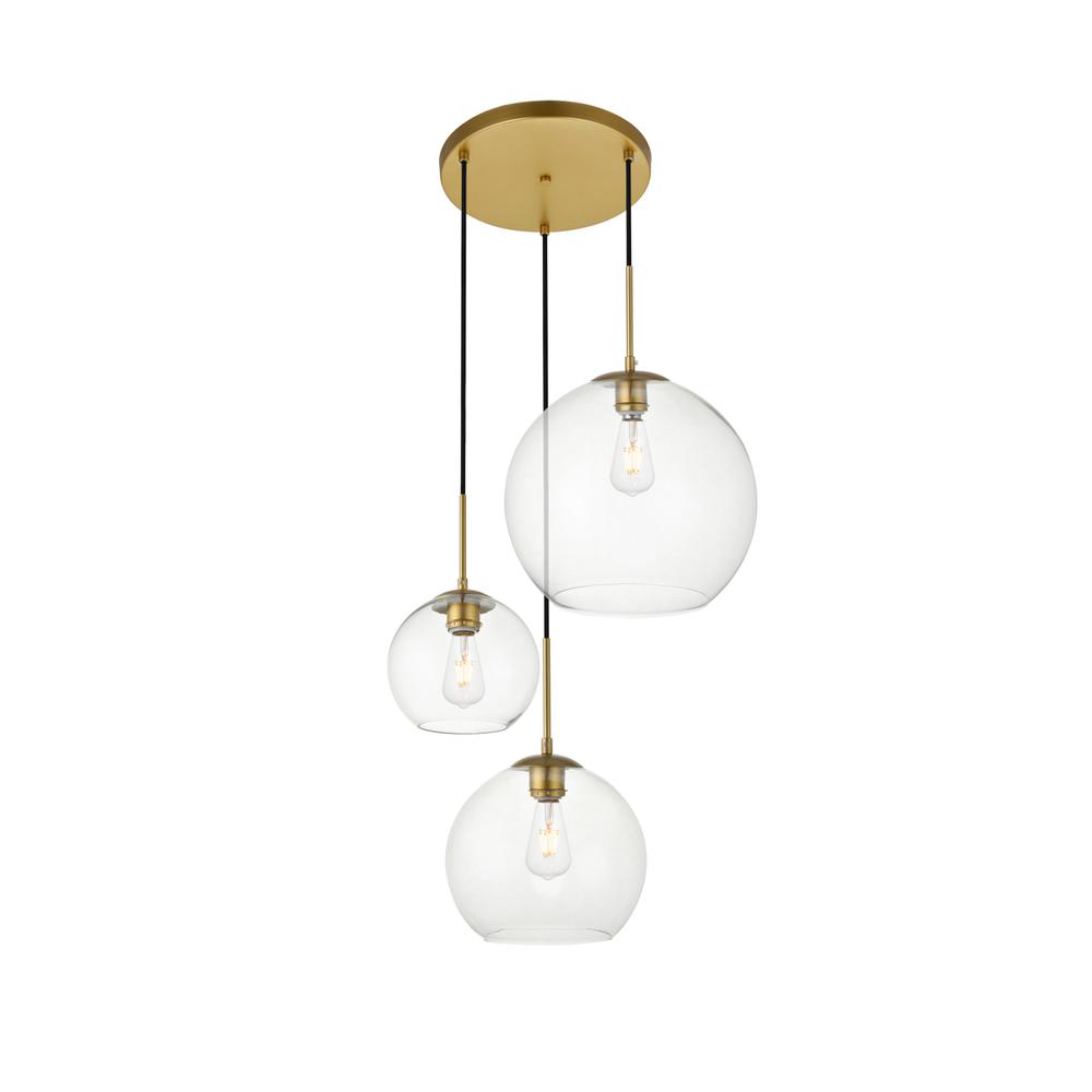 Baxter 3 Lights Brass Pendant With Clear Glass. Picture 1