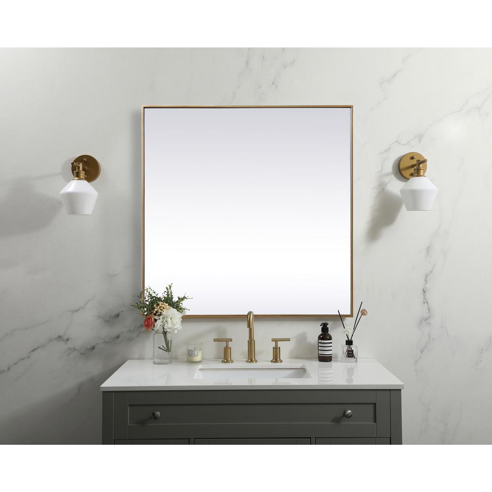 Metal Frame Square Mirror 42 inch in Brass. Picture 9