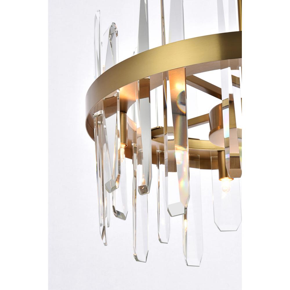 Serena 16 inch crystal round pendant in satin gold. Picture 3