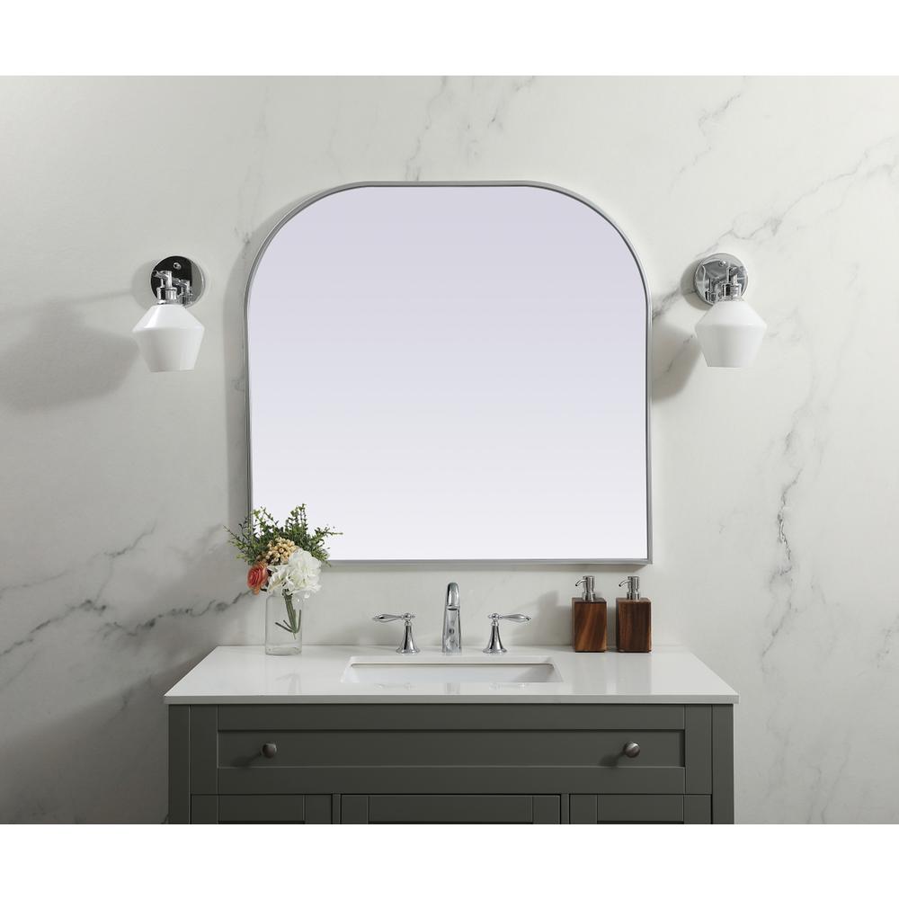 Metal Frame Arch Mirror 36x34 Inch in Silver. Picture 9