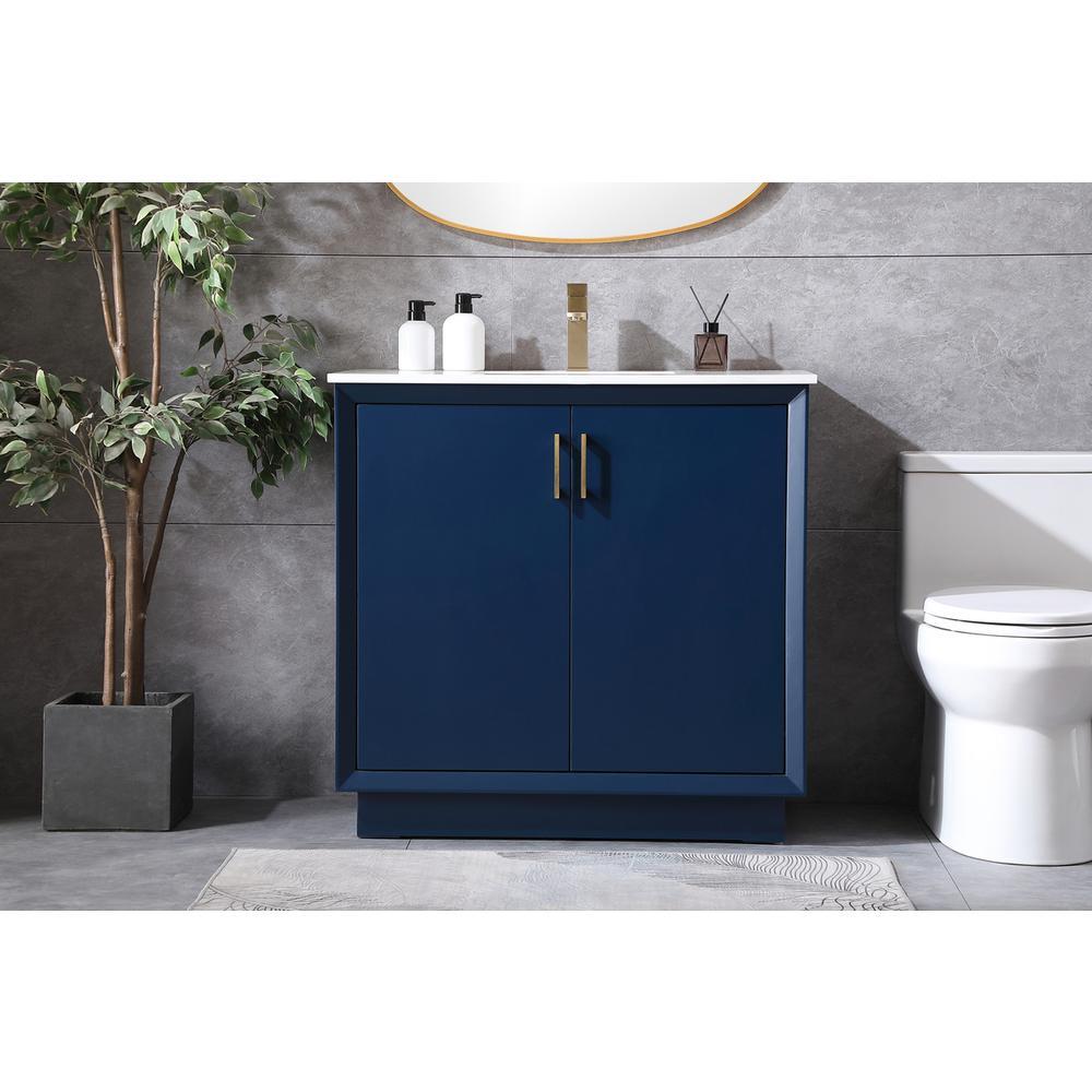 36 Inch SIngle Bathroom Vanity In Blue. Picture 14
