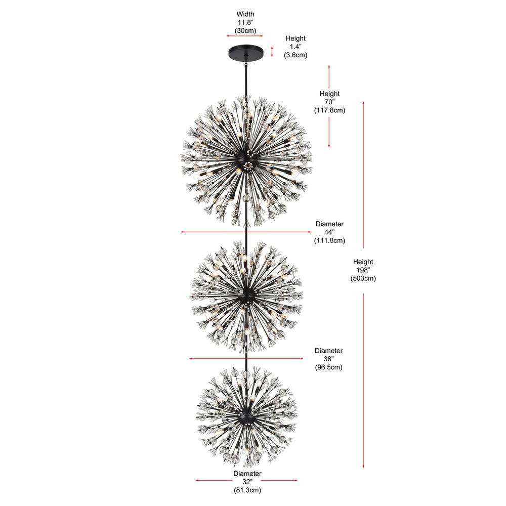 Vera 44 inch three tiers crystal starburst chandelier in black. Picture 9