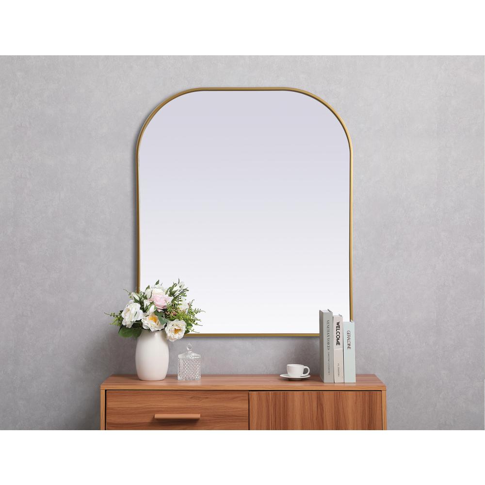 Metal Frame Arch Mirror 36x34 Inch in Brass. Picture 3