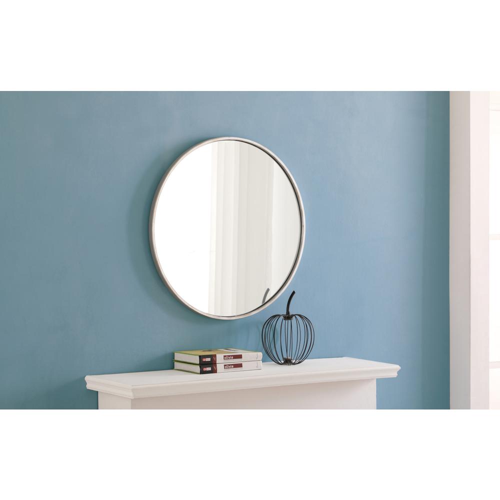 Metal frame Round Mirror 24 inch Silver finish. Picture 3