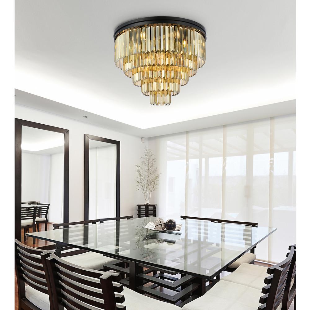 Sydney 17 light Matte Black Flush Mount Golden Teak (Smoky) Royal Cut Crystal. Picture 7