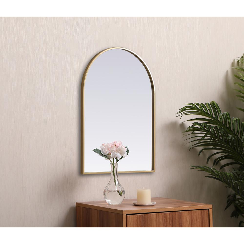 Metal Frame Arch Mirror 22x30 Inch in Brass. Picture 4