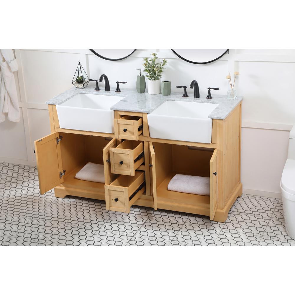 60 inch double bathroom vanity in natural wood. Picture 3