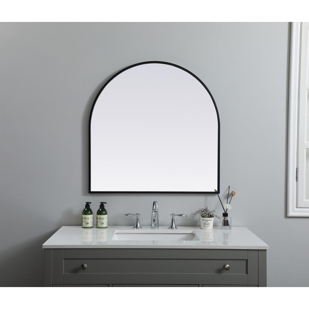 Metal Frame Arch Mirror 30x30 Inch in Black. Picture 3