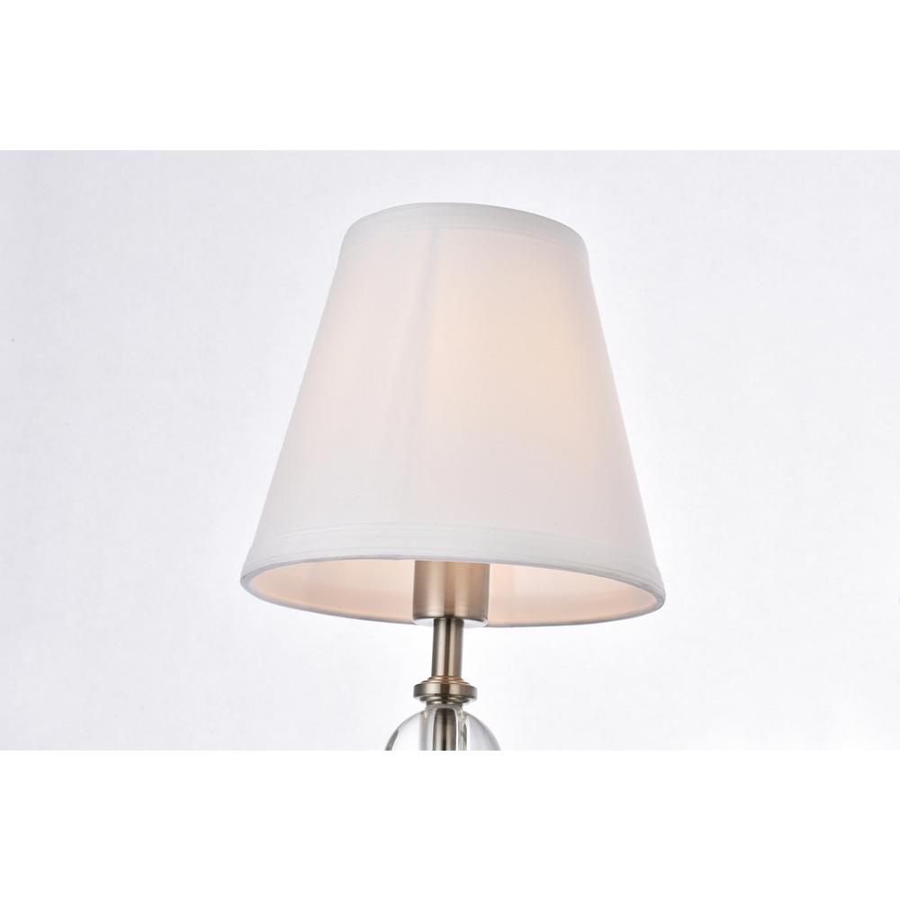 Bethany 2 lights bath sconce in satin nickel with white fabric shade. Picture 5