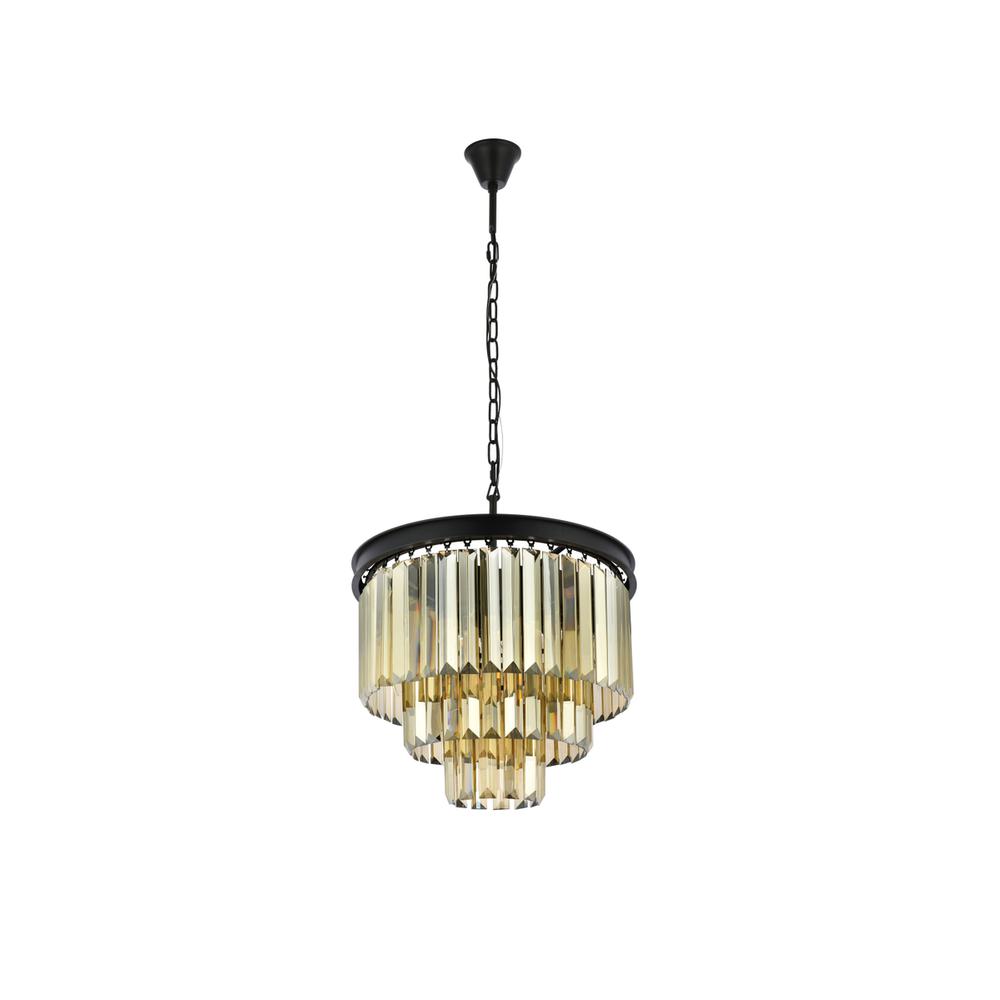 Sydney 9 light Matte Black Chandelier Golden Teak (Smoky) Royal Cut Crystal. Picture 6