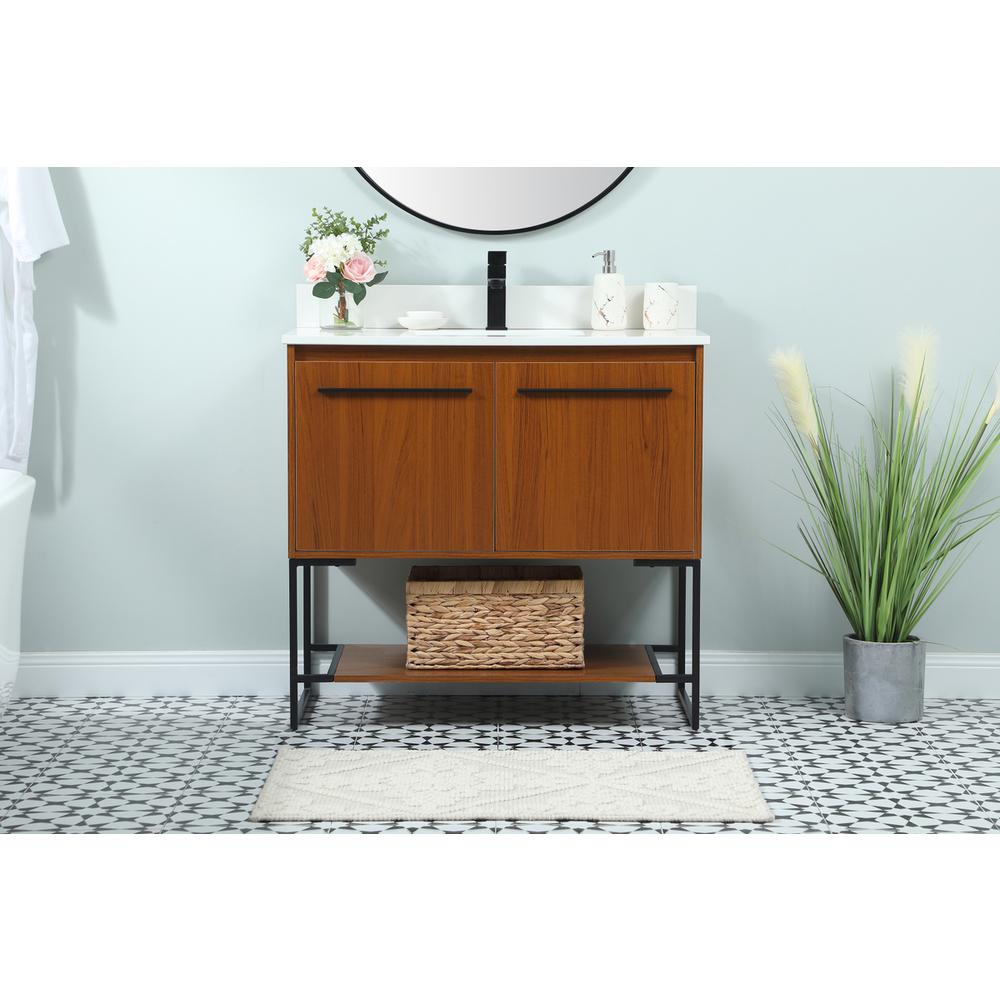 36 inch Single bathroom vanity in teak with backsplash. Picture 14