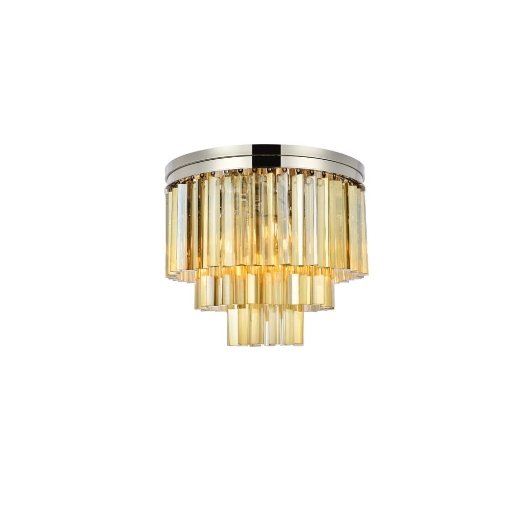 Sydney 9 light polished nickel Flush Mount Golden Teak (Smoky) Royal Cut Crystal. Picture 1