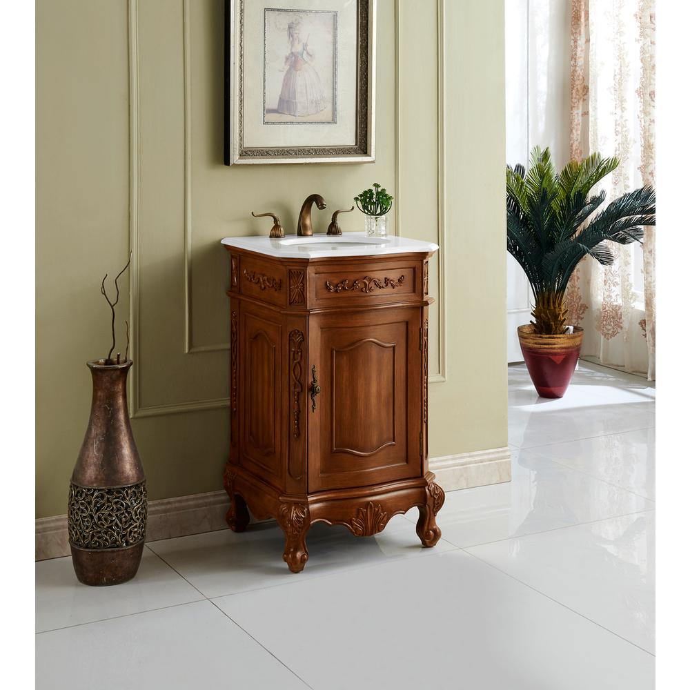 21 inch Single Bathroom vanity in Teak Color with ivory white engineered marble. Picture 10