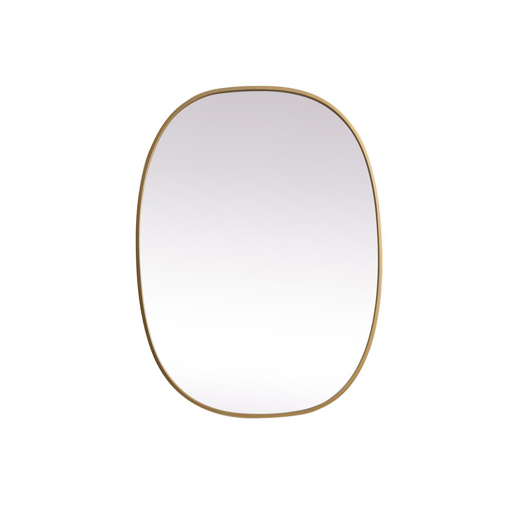 Metal Frame Oval Mirror 27x36 Inch in Brass. Picture 1
