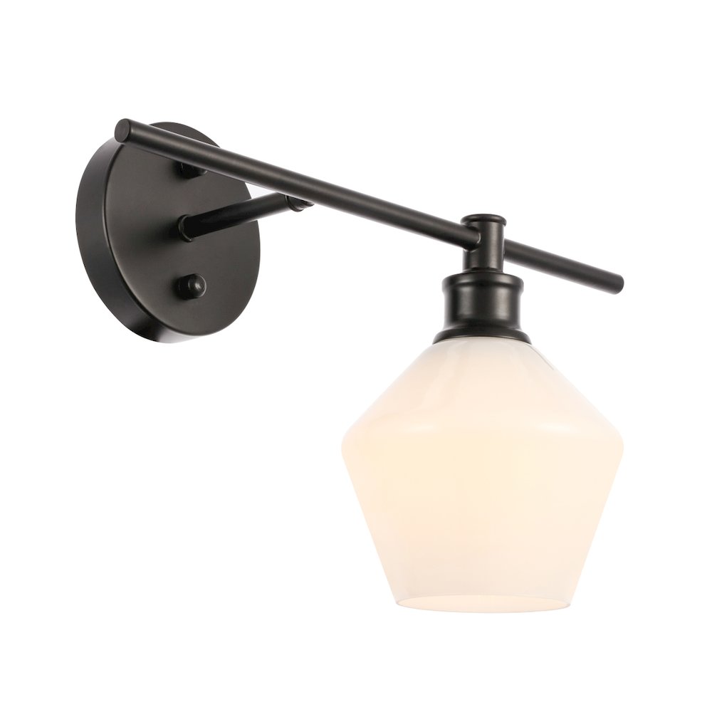 Gene 1 Light Black And Frosted White Glass Right Wall Sconce. Picture 5