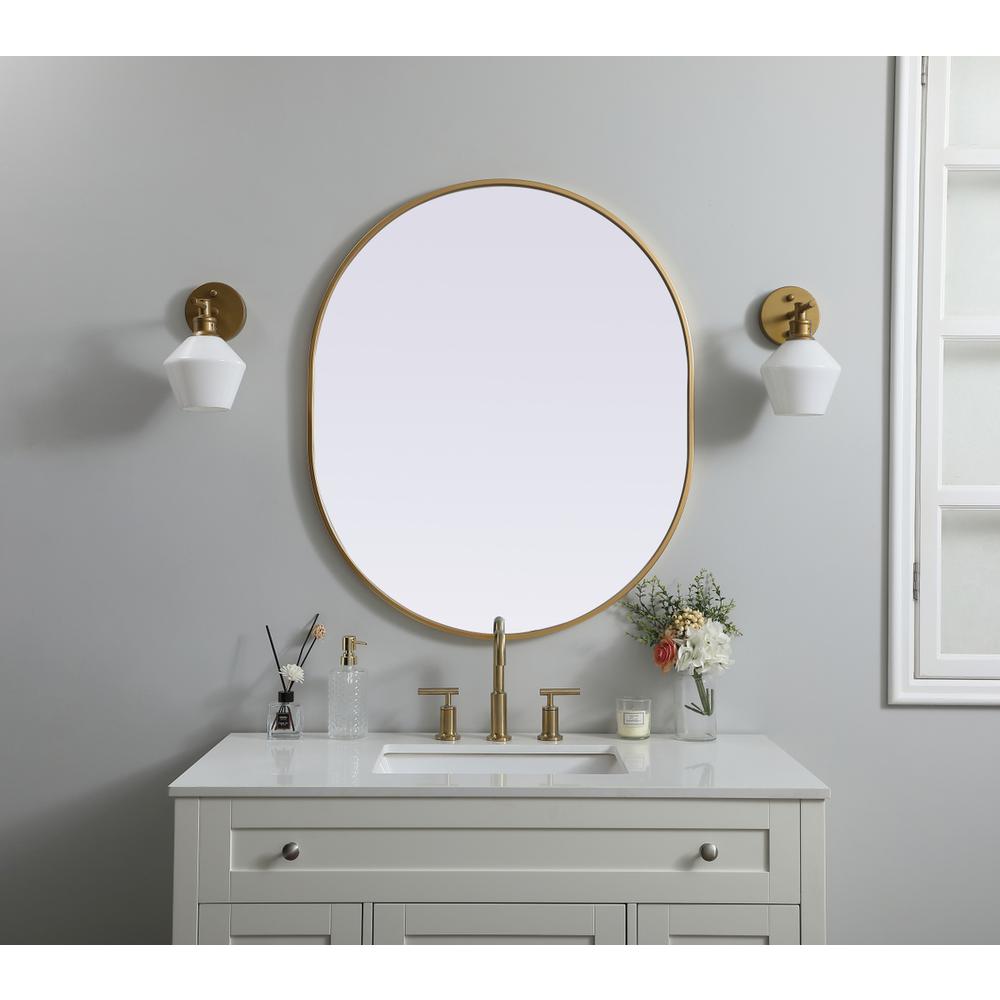 Metal Frame Oval Mirror 30x36 Inch in Brass. Picture 11
