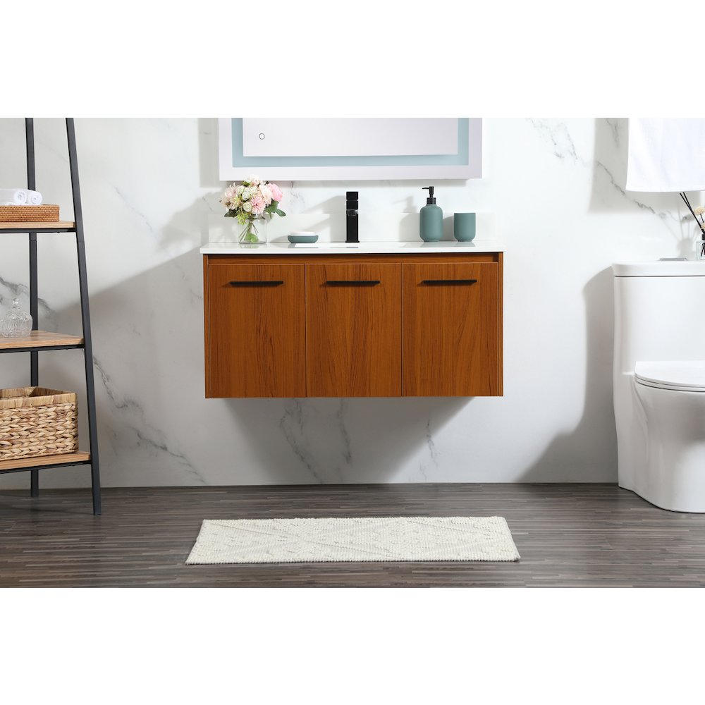 40 Inch Single Bathroom Vanity In Teak With Backsplash. Picture 2