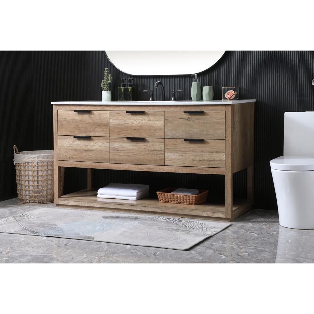 60 Inch SIngle Bathroom Vanity In Natural Oak. Picture 2
