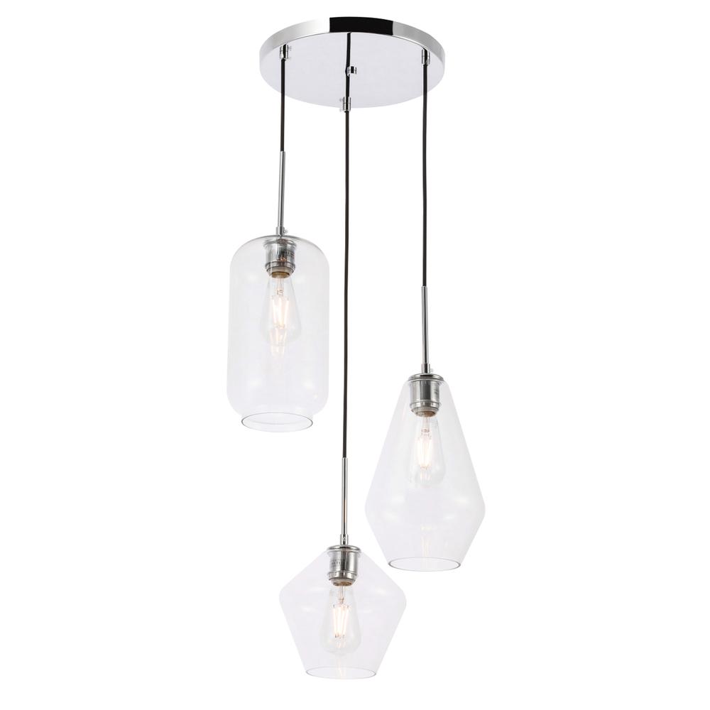 Gene 3 light Chrome and Clear glass pendant. Picture 6