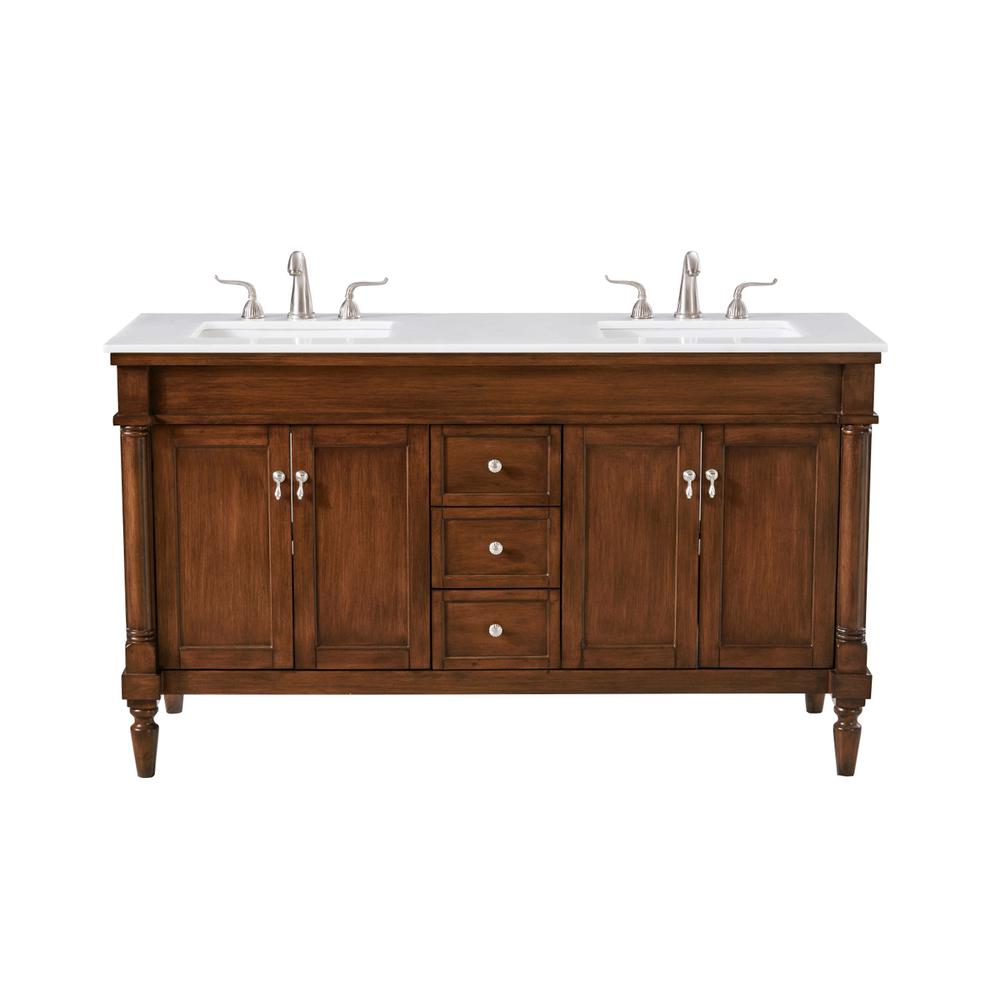 60 inch Single Bathroom vanity in Walnut with ivory white engineered marble. Picture 12
