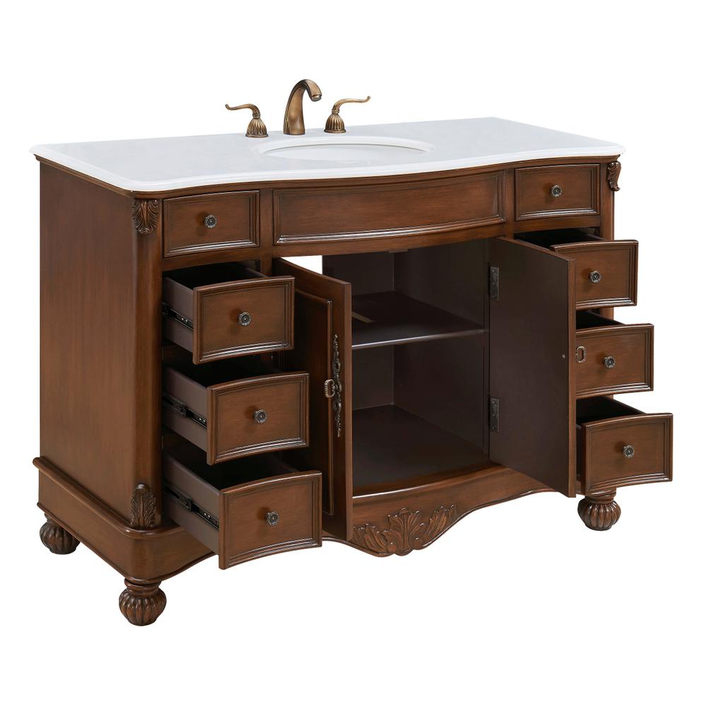 48 inch Single Bathroom vanity in Teak Color with ivory white engineered marble. Picture 3