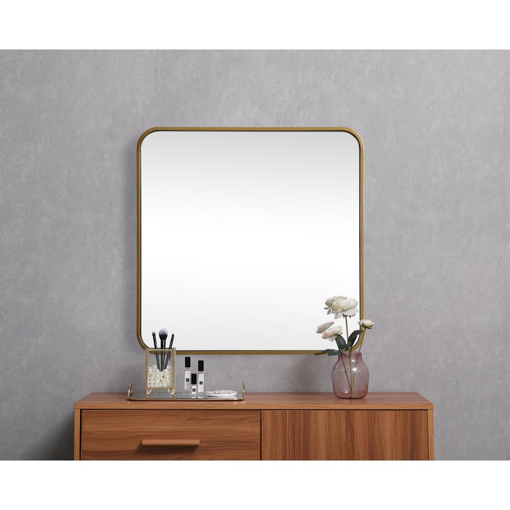 Soft corner metal square mirror 24x24 inch in Brass. Picture 3