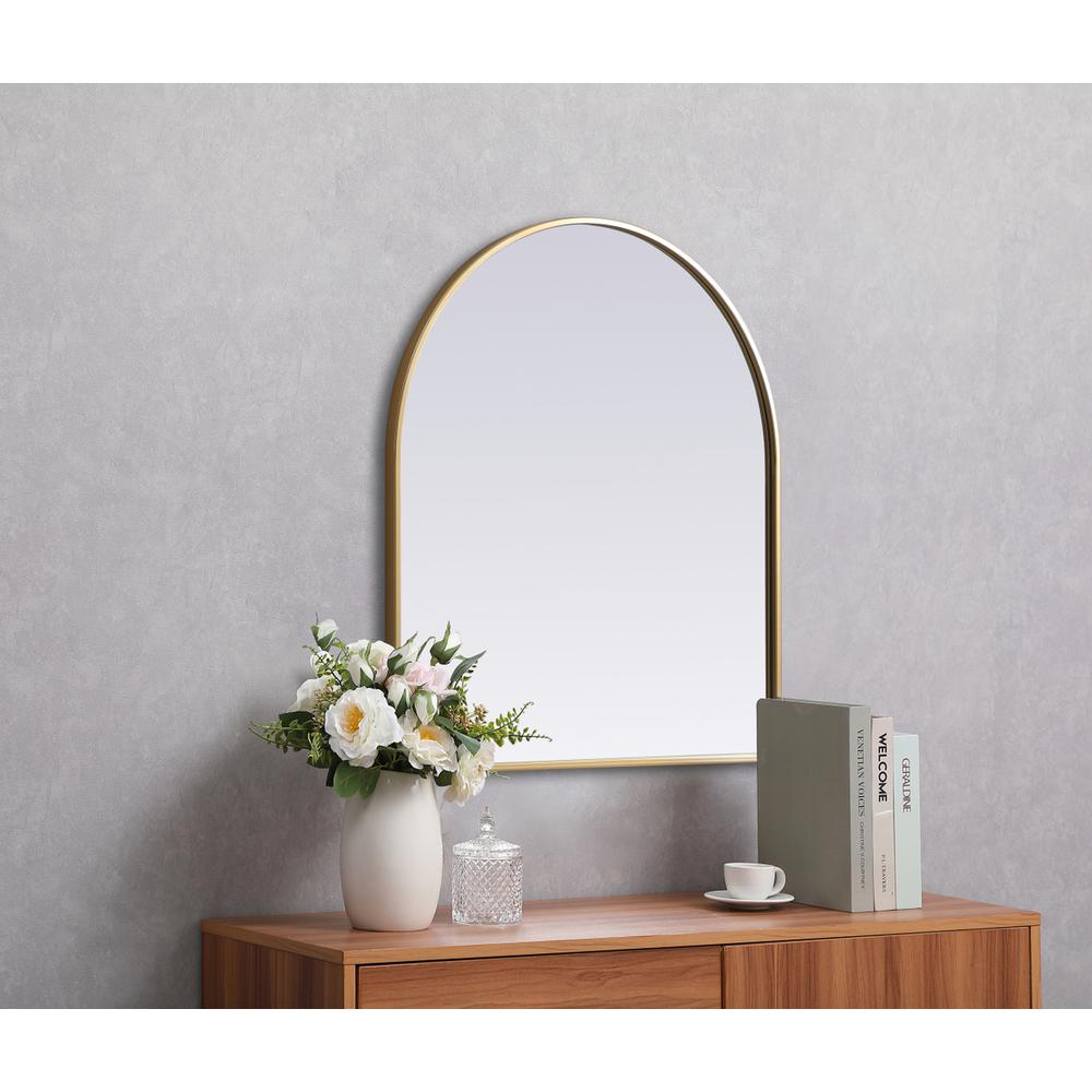 Metal Frame Arch Mirror 27x30 Inch in Brass. Picture 4