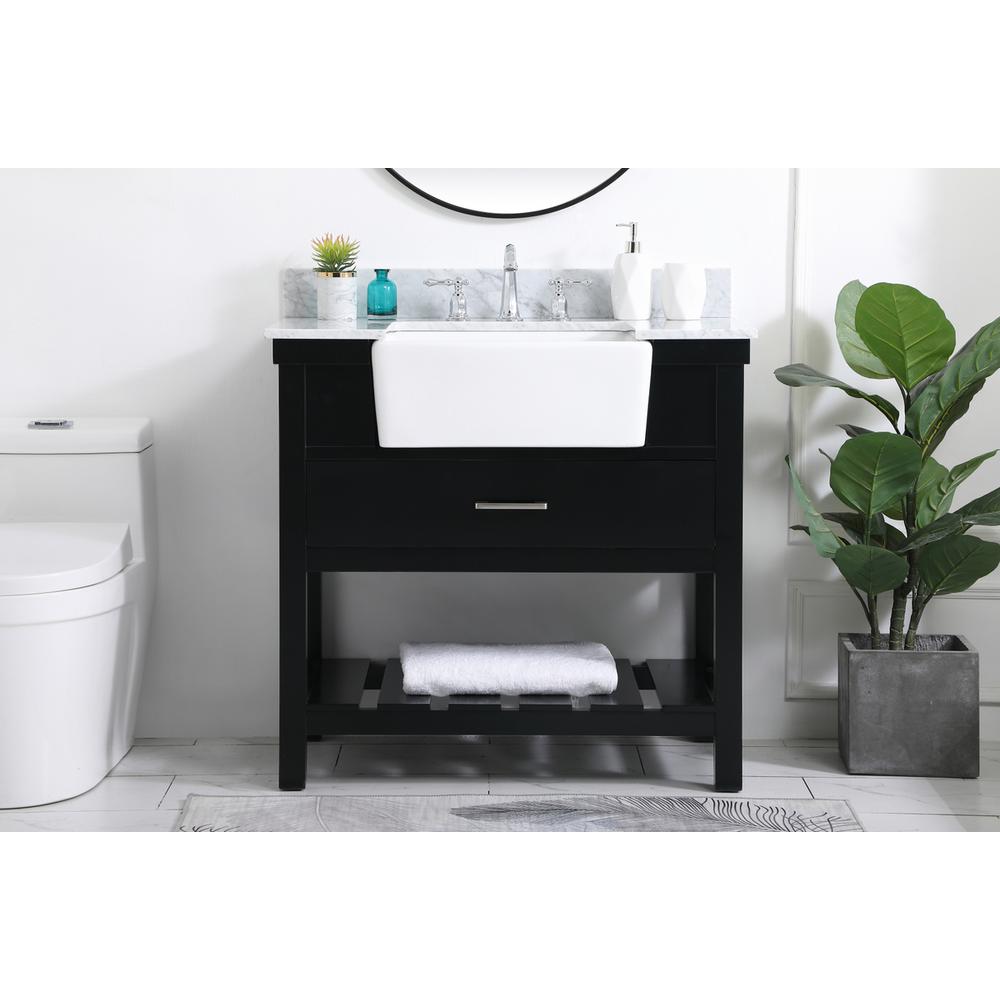 36 inch Single bathroom vanity in black with backsplash. Picture 14